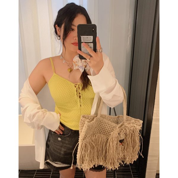 Plus Size Drawstring Strap Vest for Women - 2025 Summer Micro Fat Top in Pure Desire Style