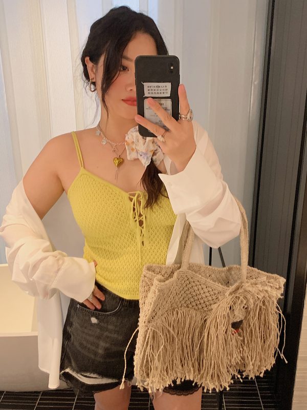 Plus Size Drawstring Strap Vest for Women - 2025 Summer Micro Fat Top in Pure Desire Style