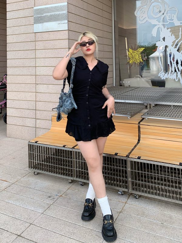 Plus Size Elegant A-Line Little Black Dress, Pleated Chiffon Commuter Style, French-Inspired Design for Effortless Chic Look