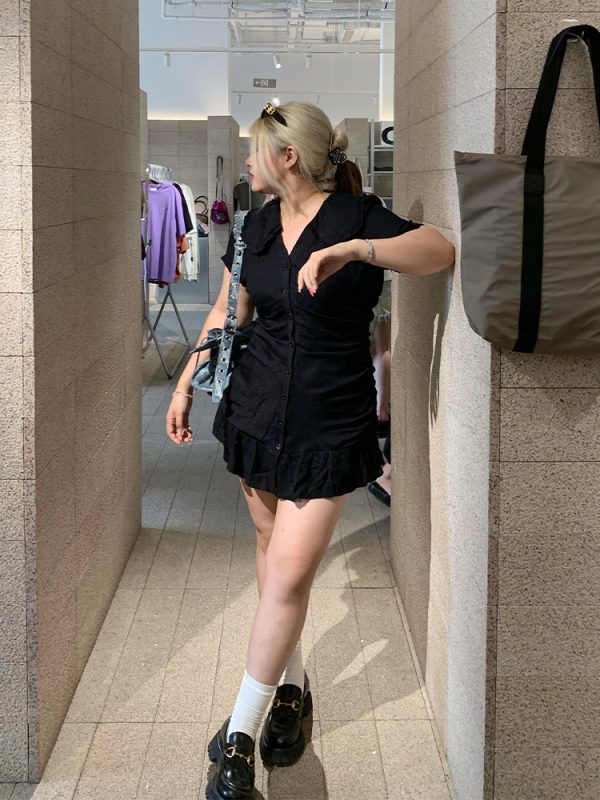 Plus Size Elegant A-Line Little Black Dress, Pleated Chiffon Commuter Style, French-Inspired Design for Effortless Chic Look
