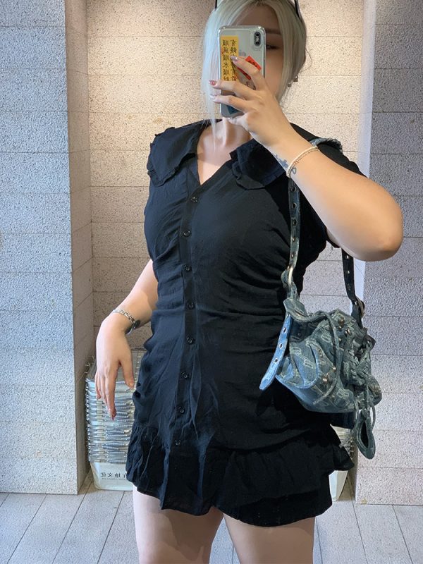 Plus Size Elegant A-Line Little Black Dress, Pleated Chiffon Commuter Style, French-Inspired Design for Effortless Chic Look