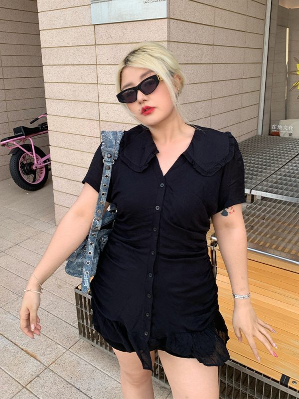 Plus Size Elegant A-Line Little Black Dress, Pleated Chiffon Commuter Style, French-Inspired Design for Effortless Chic Look