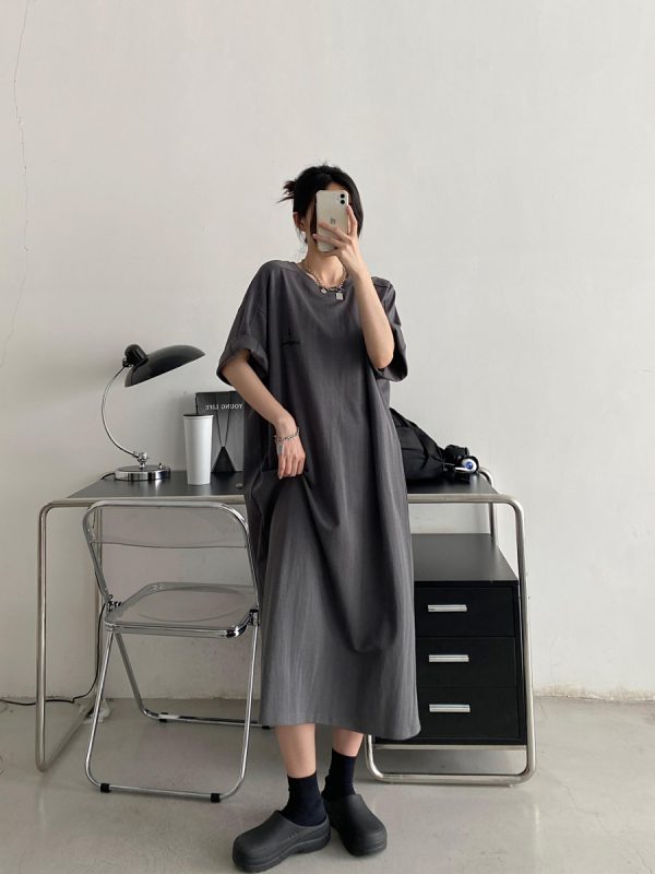 Plus-Size Embroidered Knee-Length Summer Skirt Dress in Loose Korean Style - Casual Grapefruit Design for Women