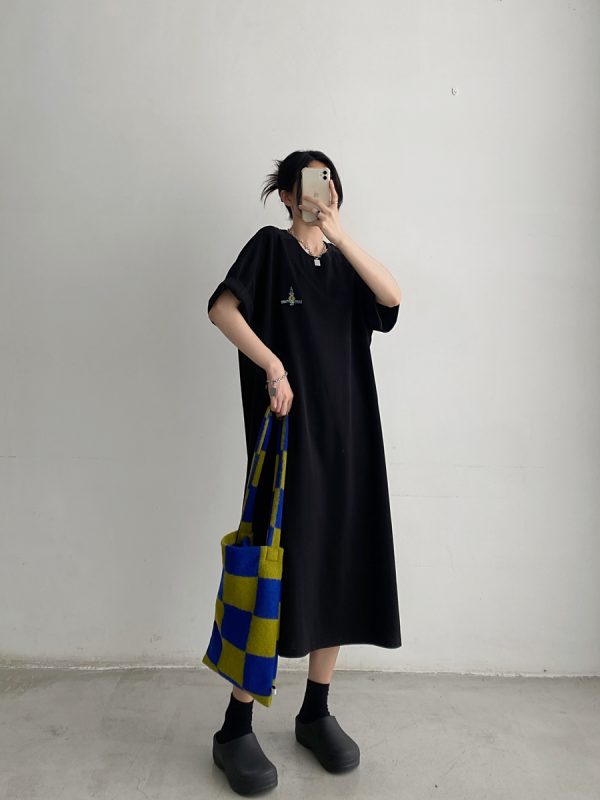 Plus-Size Embroidered Knee-Length Summer Skirt Dress in Loose Korean Style - Casual Grapefruit Design for Women