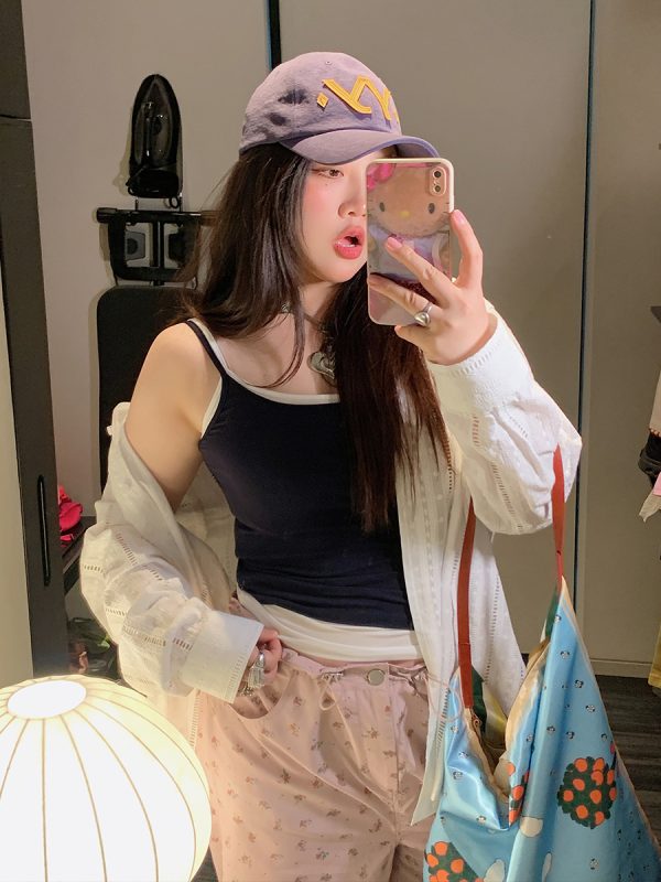 Plus Size Fake Two-Piece Spaghetti Strap Vest for Women - Summer 2025 Stylish Top to Hide Belly, Casual Chic Fashion