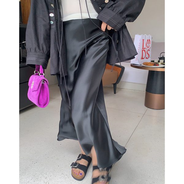 Plus Size Fish Tail Skirt for Women, Acetic Satin Half Skirt, High-End Spring Summer 2025 Fashion, Elegant Gold Design