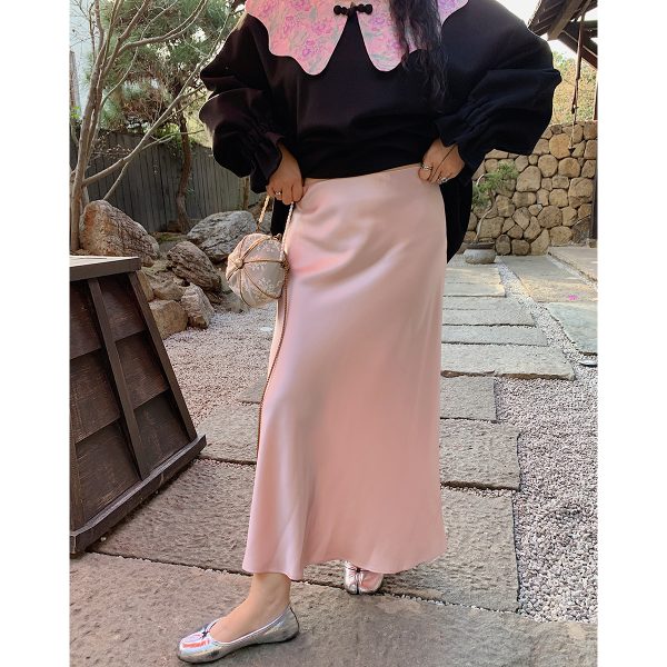 Plus Size Fish Tail Skirt for Women, Acetic Satin Half Skirt, High-End Spring Summer 2025 Fashion, Elegant Gold Design