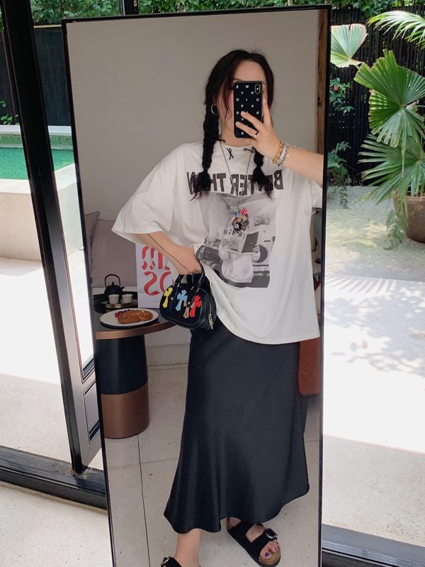Plus Size Fish Tail Skirt for Women, Acetic Satin Half Skirt, High-End Spring Summer 2025 Fashion, Elegant Gold Design