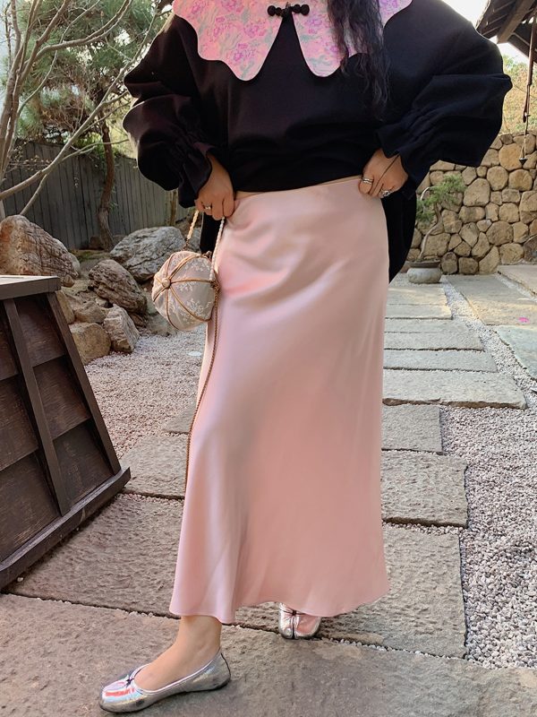 Plus Size Fish Tail Skirt for Women, Acetic Satin Half Skirt, High-End Spring Summer 2025 Fashion, Elegant Gold Design