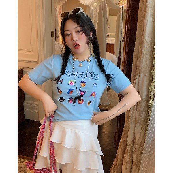 Plus Size Gold Support Printed Short Sleeve T-Shirt for Women - Slim Fit Summer Top in 2025 Trendy Style