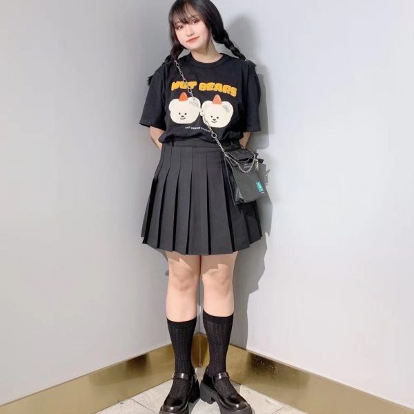 Plus Size Gray High-Waisted A-Line Pleated Skirt for Women - Slimming Short Solid Color Design with Sophisticated Style