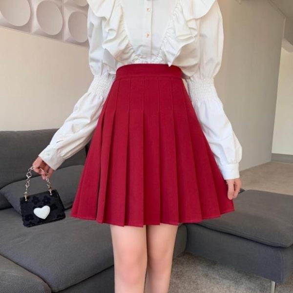 Plus Size Gray High-Waisted A-Line Pleated Skirt for Women - Slimming Short Solid Color Design with Sophisticated Style