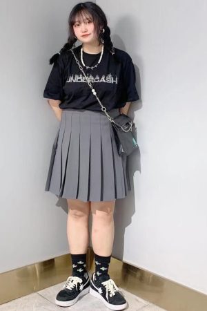 Plus Size Gray High-Waisted A-Line Pleated Skirt for Women - Slimming Short Solid Color Design with Sophisticated Style