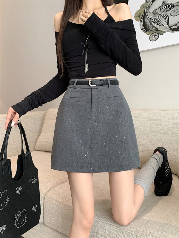 Plus Size Gray Sparkly Half Skirt for Women - High Waist A-Line, Anti-Exposure, Bodycon Short Skirt for Summer Fashion