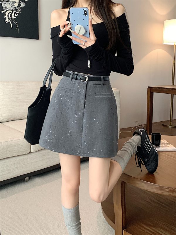 Plus Size Gray Sparkly Half Skirt for Women - High Waist A-Line, Anti-Exposure, Bodycon Short Skirt for Summer Fashion