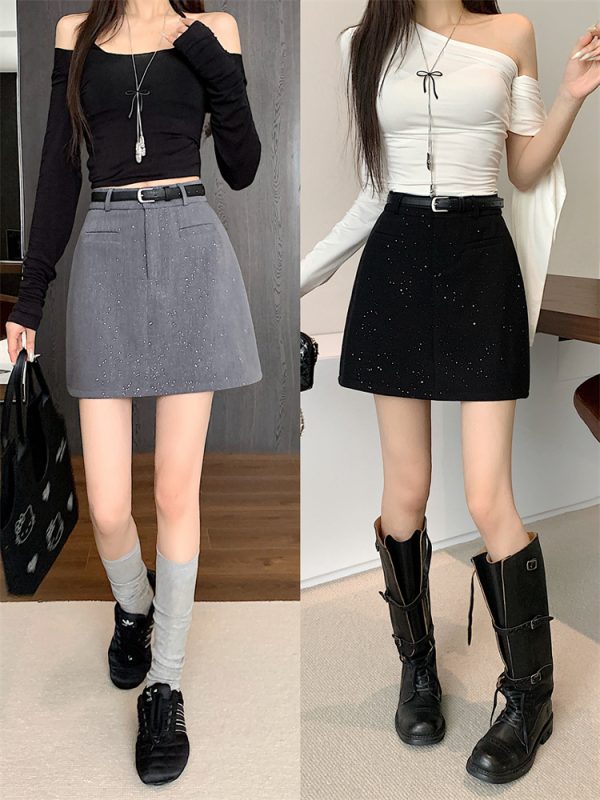 Plus Size Gray Sparkly Half Skirt for Women - High Waist A-Line, Anti-Exposure, Bodycon Short Skirt for Summer Fashion