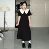 Plus-Size Hepburn-Style Summer Dress with Bellflower Design, Slimming Waist, French Doll Collar, Vintage Tea Dress for Curvy Women