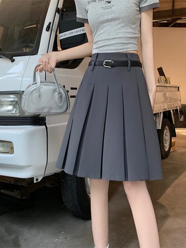 Plus-Size High-End White Pleated A-Line Skirt for Women - Summer College Style Mid-Length Hip-Covering Fashion
