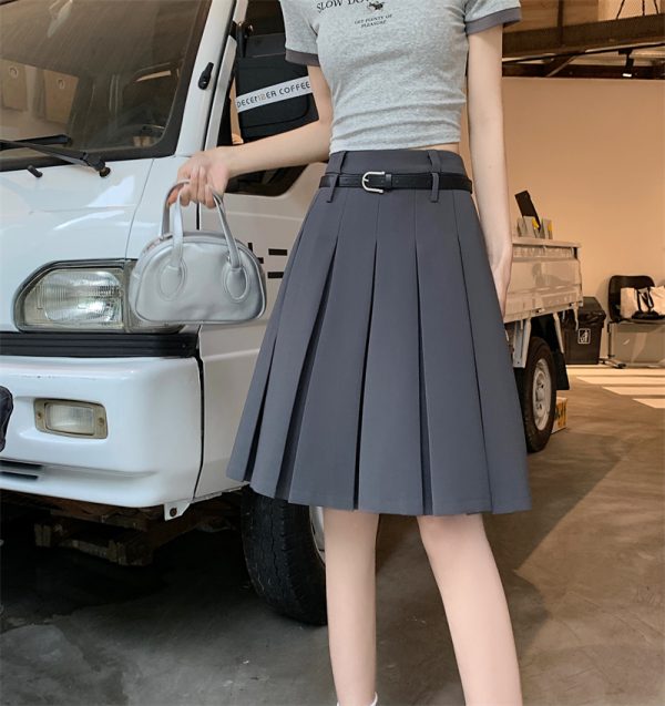 Plus-Size High-End White Pleated A-Line Skirt for Women - Summer College Style Mid-Length Hip-Covering Fashion