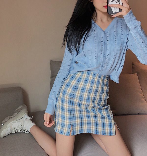 Plus-Size High-Waisted A-Line Plaid Mini Skirt - College Style Slimming Bodycon Skirt for Women