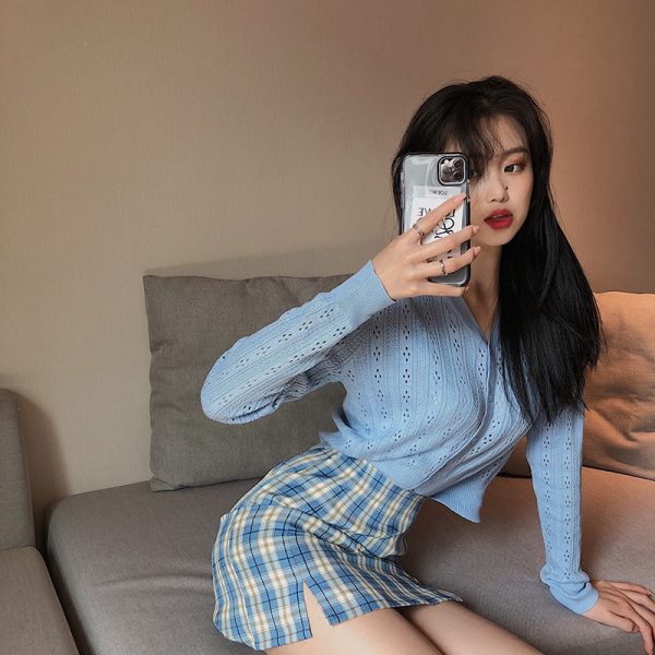 Plus-Size High-Waisted A-Line Plaid Mini Skirt - College Style Slimming Bodycon Skirt for Women