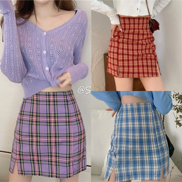 Plus-Size High-Waisted A-Line Plaid Mini Skirt - College Style Slimming Bodycon Skirt for Women