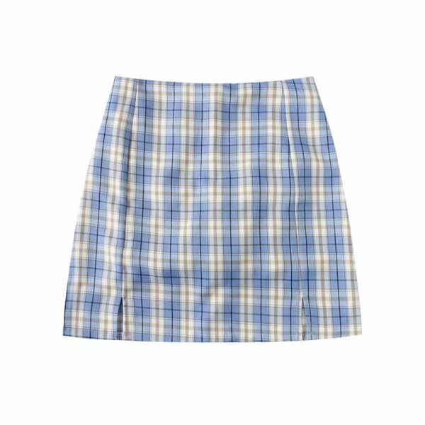 Plus-Size High-Waisted A-Line Plaid Mini Skirt - College Style Slimming Bodycon Skirt for Women