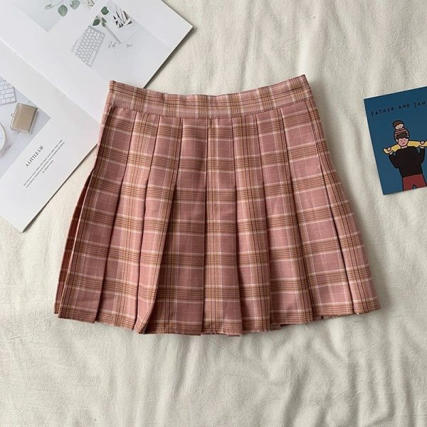 Plus Size High-Waisted A-Line Plaid Wool Pleated Skirt for Autumn Winter - Flattering Short Skirt for Curvy Women and Students