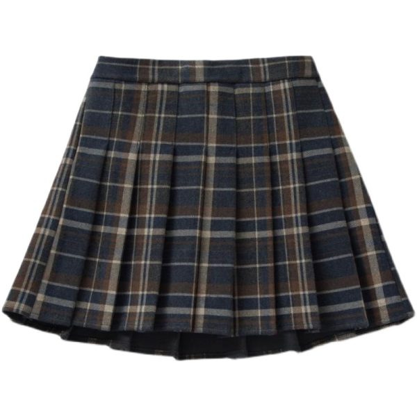Plus Size High-Waisted A-Line Plaid Wool Pleated Skirt for Autumn Winter - Flattering Short Skirt for Curvy Women and Students