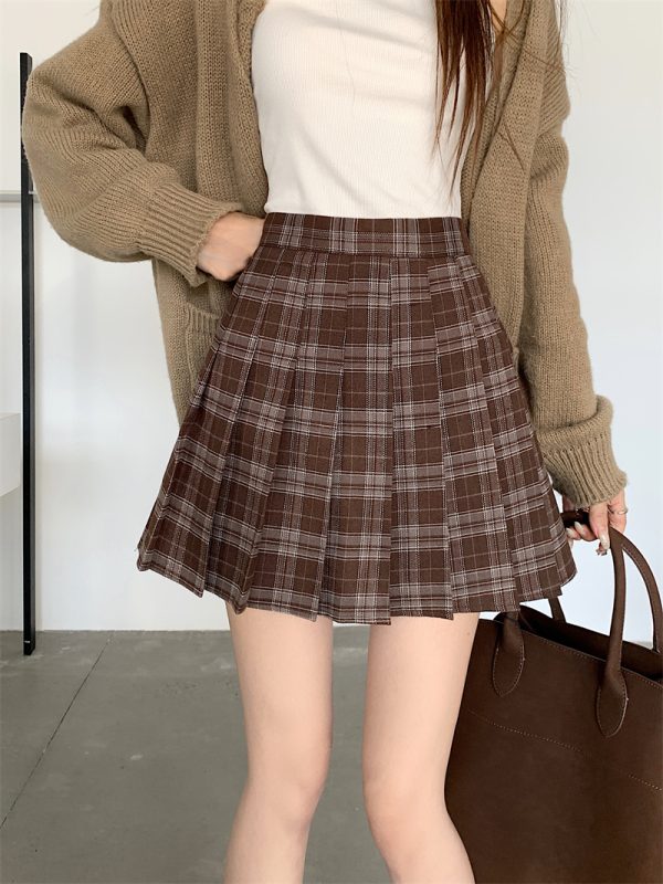 Plus Size High-Waisted A-Line Plaid Wool Pleated Skirt for Autumn Winter - Flattering Short Skirt for Curvy Women and Students