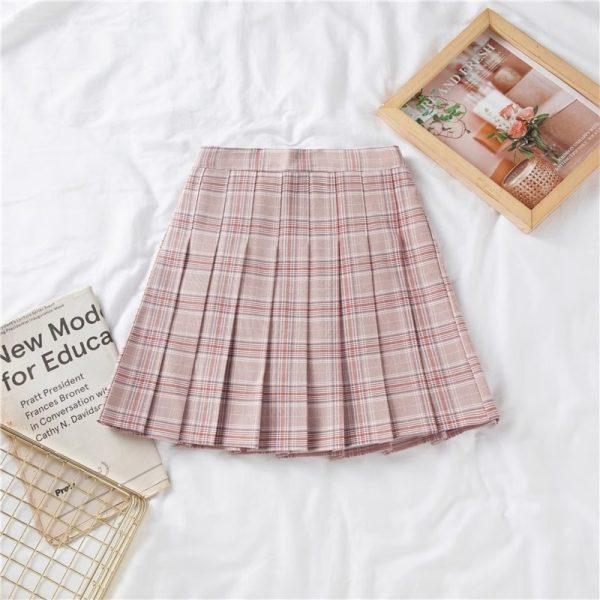 Plus Size High-Waisted A-Line Plaid Wool Pleated Skirt for Autumn Winter - Flattering Short Skirt for Curvy Women and Students