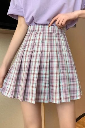 Plus Size High-Waisted A-Line Plaid Wool Pleated Skirt for Autumn Winter - Flattering Short Skirt for Curvy Women and Students