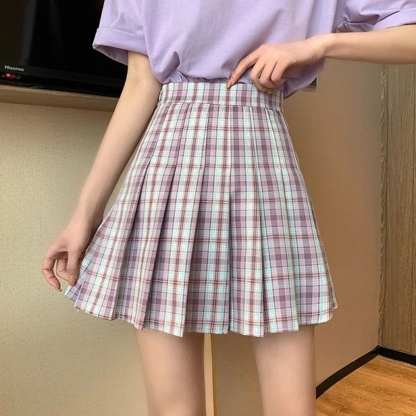 Plus Size High-Waisted A-Line Plaid Wool Pleated Skirt for Autumn Winter - Flattering Short Skirt for Curvy Women and Students