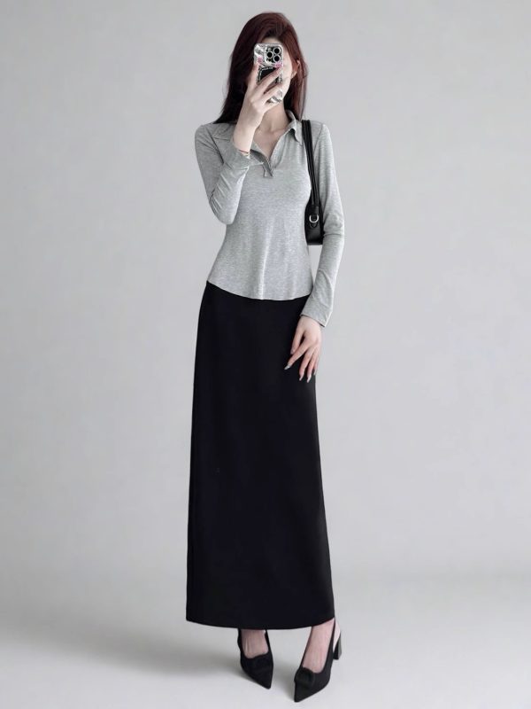 Plus Size High-Waisted Black Back-Slit Skirt, Ultra-Long H-Shaped Straight Tube, Slim Fit Ankle-Length Fashion