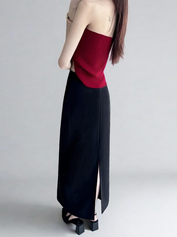Plus Size High-Waisted Black Back-Slit Skirt, Ultra-Long H-Shaped Straight Tube, Slim Fit Ankle-Length Fashion