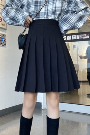 Plus Size High-Waisted Blue Pleated A-Line Skirt for Women - 2024 Mid-Length College Style Fashion