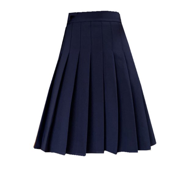 Plus Size High-Waisted Blue Pleated A-Line Skirt for Women - 2024 Mid-Length College Style Fashion