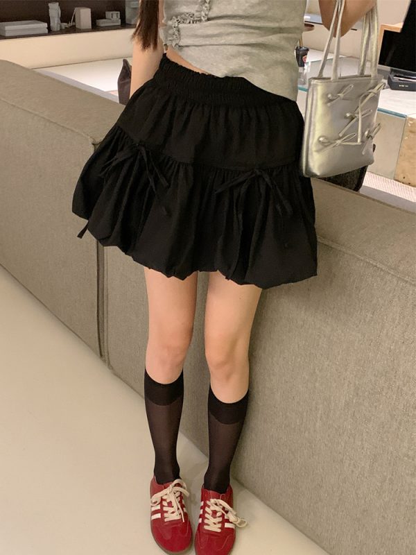Plus-Size High-Waisted Bow Bud Half Skirt for Women - Slimming A-Line Puff Cake Skirt for Spring and Summer Fashion