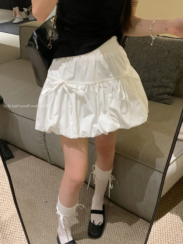 Plus-Size High-Waisted Bow Bud Half Skirt for Women - Slimming A-Line Puff Cake Skirt for Spring and Summer Fashion