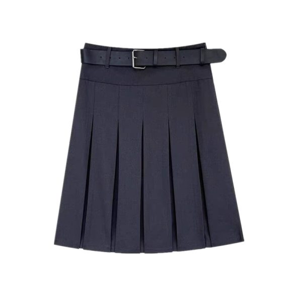 Plus-Size High-Waisted Gray Pleated A-Line Skirt for Women - Mid-Length College Style, Slimming Design for Autumn Fashion