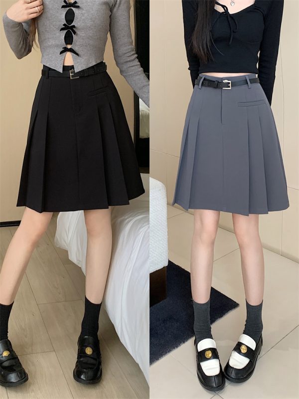 Plus-Size High-Waisted Gray Pleated Skirt for Women - Mid-Length A-Line Half Skirt, Spring Summer College Style, Anti-Exposure Design