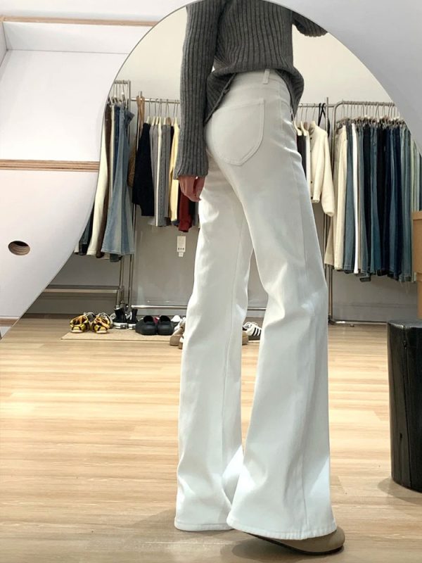 Plus-Size High-Waisted Loose-Fitting Flared Jeans for Women - White, Perfect for Short Individuals, Comfortable Fit