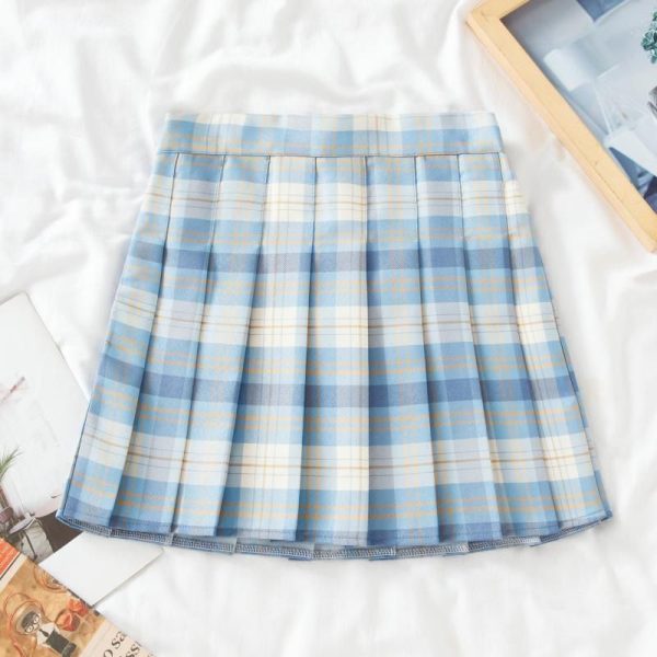 Plus Size High-Waisted Plaid Pleated Skirt for Women - 2025 Spring Summer College Style Short Skirt, Anti-Exposure Design