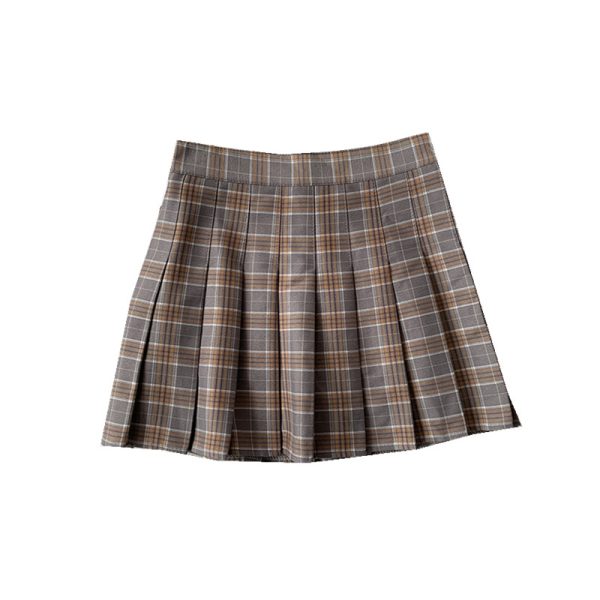 Plus Size High-Waisted Plaid Pleated Skirt for Women - 2025 Spring Summer College Style Short Skirt, Anti-Exposure Design