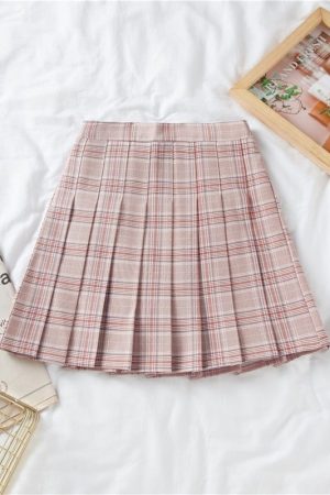 Plus Size High-Waisted Plaid Pleated Skirt for Women - 2025 Spring Summer College Style Short Skirt, Anti-Exposure Design