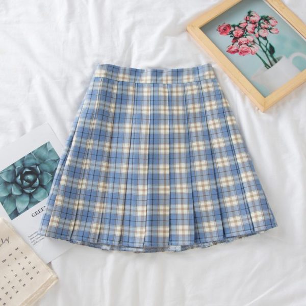 Plus Size High-Waisted Plaid Pleated Skirt for Women - 2025 Spring Summer College Style Short Skirt, Anti-Exposure Design