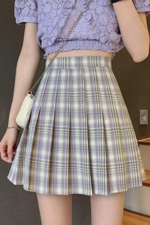 Plus Size High-Waisted Plaid Pleated Skirt for Women - 2025 Spring Summer College Style Short Skirt, Anti-Exposure Design