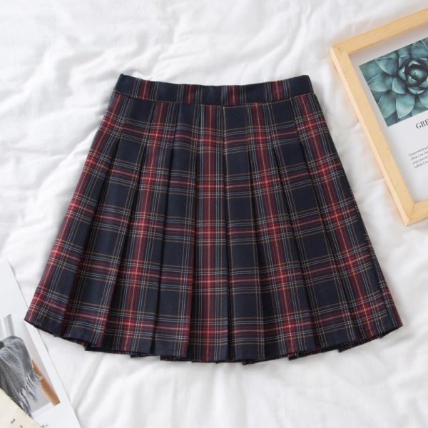 Plus Size High-Waisted Plaid Pleated Skirt for Women - 2025 Spring Summer College Style Short Skirt, Anti-Exposure Design
