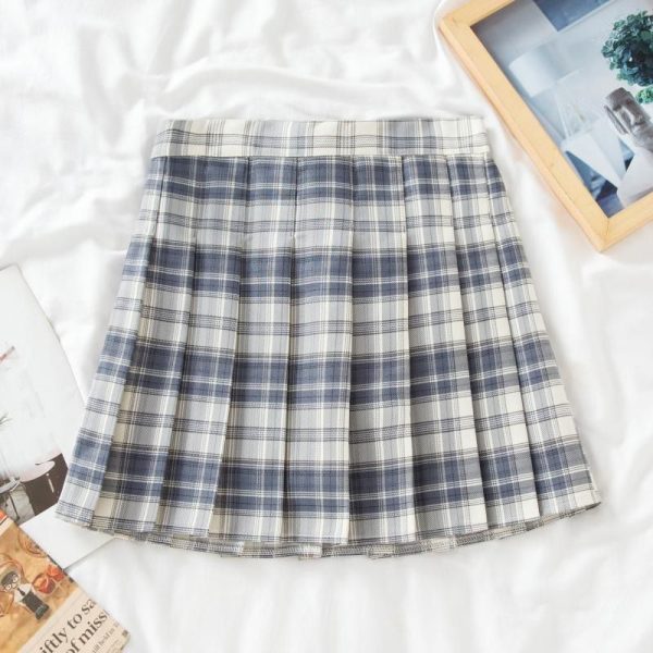Plus Size High-Waisted Plaid Pleated Skirt for Women - 2025 Spring Summer College Style Short Skirt, Anti-Exposure Design
