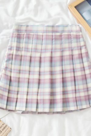 Plus Size High-Waisted Plaid Pleated Skirt for Women - 2025 Spring Summer College Style Short Skirt, Anti-Exposure Design